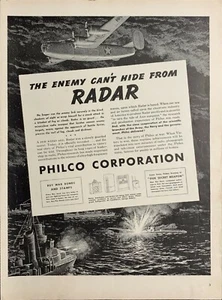 Vintage 1943 Philco Corporation Der Feind kann sich nicht vor Radar Werbung verstecken - Bild 1 von 1