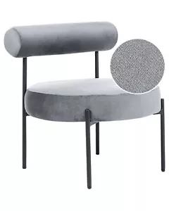 Sessel rund Samt grau niedrige Lehne schwarze Metallbeine Retro Alpha - Bild 1 von 8
