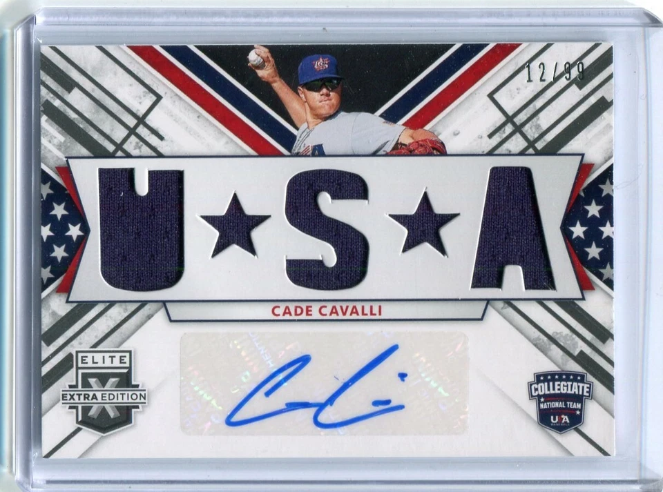 2019 Elite Extra Edition Collegiate USA Cade Cavalli Auto Triple Jersey 12/99 - Image 1 of 1