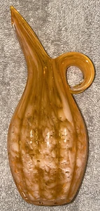 CZECH ART GLASS ORANGE AND WHITE PITCHER VASE - Picture 1 of 8
