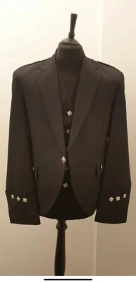 WOOSHGEAR MEN'S ARGYLE BLACK WOOL BLAZER JACKET & WAISTCOAT SIZES AVAILABLE 36R-58R
