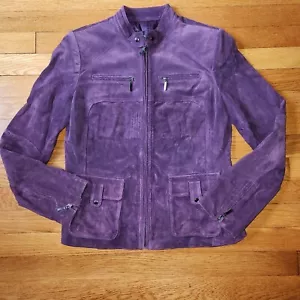 Chaqueta de cuero de gamuza Alfani para mujer pequeña púrpura moto cremallera - Imagen 1 de 8
