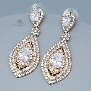 Pendientes colgantes transparentes de circonita cúbica enchapados en oro de cristal boda nupcial - Imagen 1 de 5