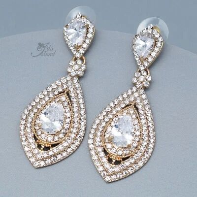 Pendientes colgantes transparentes de circonita cúbica enchapados en oro de cristal boda nupcial Foto 1 de 4