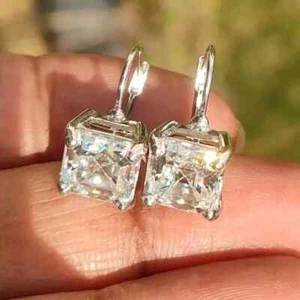 5Ct Asscher Cut Lab-Created Drop & Dangle Women's Earrings 14K White Gold Plated - Picture 1 of 9