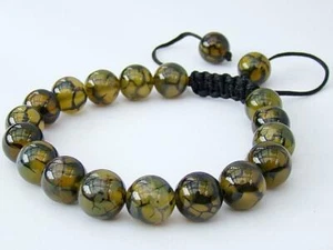 Pulsera Shamballa para hombre todas las 10 mm venas de dragón natural cuentas de ágata - Imagen 1 de 1