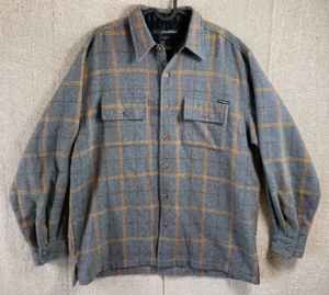 *FLAW Mens Sz Medium RUSTY Flannel Long Sleeve Shirt Wool Button Up Gray Striped - Picture 1 of 9