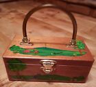 Billie Ross Of The Palm Beaches 1960S Hand Painted Wooden Purse Golf Theme??