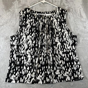Calvin Klein Tank Blouse Pleated Neck Womens Plus 3X Black White Stretchy - Picture 1 of 9