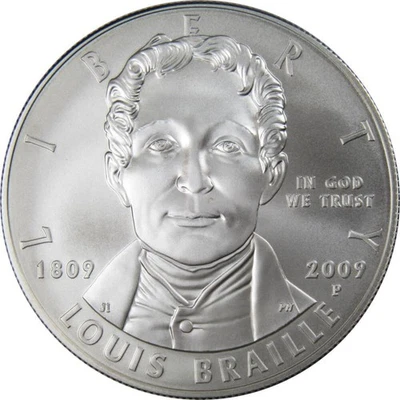 Louis Braille Commemorative Dollar 2009 P BU Uncirculated Silver - Image 1 of 2