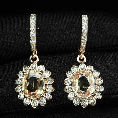 Glitzy Champagne Morganite Oval 4.50Ct 925 Sterling Silver Lever Back Earrings - Image 1 of 4