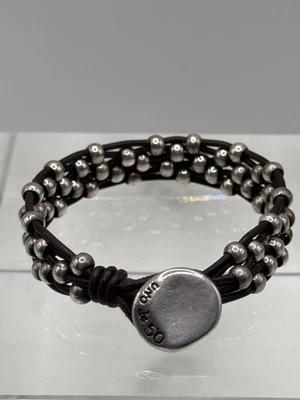 Brazalete Uno De 50 de cuero marrón plateado punteado Friends 7 pulgadas Foto 1 de 4