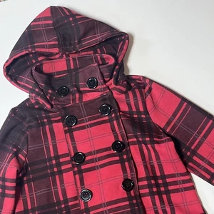 Glimmer by JJ Basics Plaid Jacket Sz L Red Black Button Up Mock Neck Light Coat - Picture 1 of 7