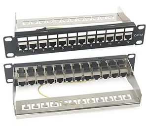 12 Port RJ45 CAT6A geschirmte Durchgangskupplung Patchpanel Netzwerk Rackmontage 10" - Bild 1 von 4