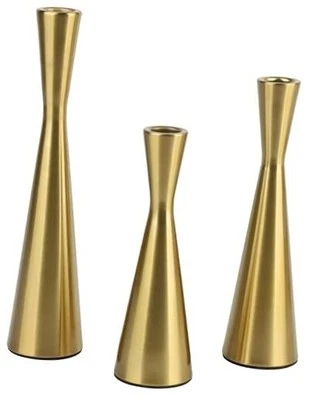  Taper Candle Holders Metal Candlestick Holders Set of 3 Table Iron Brass Gold - Image 1 of 4