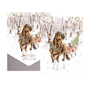 Wrendale Christmas Cards Horse Snow Sleigh Ride - Pack of 8 Festive Animal Cards - Picture 1 of 2