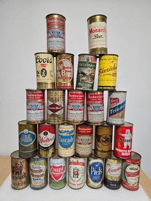 Lote de 24 latas de cerveza vintage de tapa plana de acero antiguas estilo antiguo Budweiser Oshk Foto 1 de 4