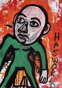 HASWORLD ORIGINAL FIGURATIVE ABSTRACT EXPRESSIONISM POP STREET ART CONTEMPORARY - Picture 1 of 6