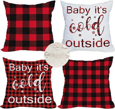 Christmas Outdoor Waterproof Pillow Covers 16X16 Inch Set of 4 Red and Black Buf - Image 1 of 4