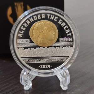 NEW! 2024 Alexander the Great Kazakhstan 1000 tenge 1 Oz Silver proof gilded - Picture 1 of 4