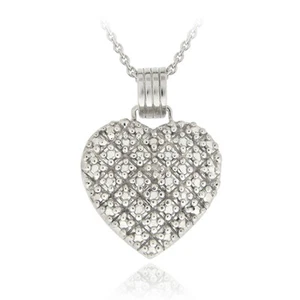 925 Silver Diamond Accent Pave Heart Necklace, 18" - Picture 1 of 3
