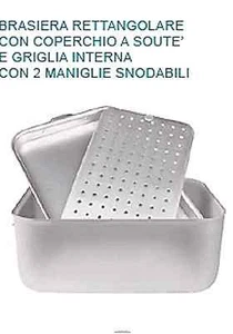 BRASIERA IN Alluminio cm 70X45X20H Con Coperchio Souté E Griglia Pentole Agnelli - Foto 1 di 1