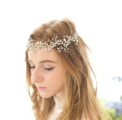 Squisito Oliva Sposa Halo Cristallo Argento Perline Vino Perla Matrimonio - Immagine 1 di 4