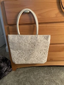 Nordstrom Tote Bag Cream Off-White Openwork Sueded Fabric Fall-Look - Picture 1 of 4