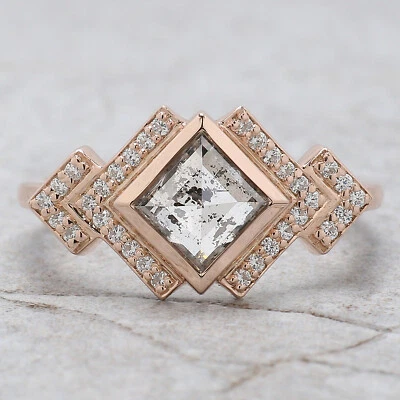 Anel de presente de noivado de ouro rosa 14K com diamante corte sal e pipa 0,96 quilates - Imagem 1 de 4