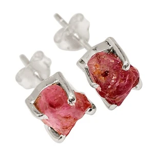 Natural Pink Tourmaline Rough 925 Silver Earrings Stud Jewelry ALLE-19497 - Picture 1 of 1