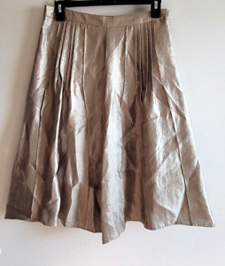 Flare Skirt NY Collection Petite Sz 6 Pleats Side Zip Shimmer Beige Knee Length