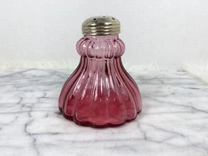 Antique Cranberry Glass Sugar Shaker Optic Pink Vintage Silver Fenton - Picture 1 of 11