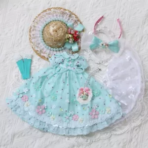 Conjunto de vestido verde claro + sombrero + sombreros + falda inferior para traje de muñeca Blythe de 12" - Imagen 1 de 4