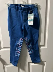 New~Ovation Riding Breeches Girls 8 Leg Patch Blue Hearts Horse Equestrian Pants - Picture 1 of 6