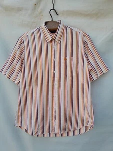 Burberry London Striped Shirt Mens Large Orange Embroidered Logo Made in Spain - Picture 1 of 13