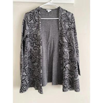 J.Jill Paisley Print Long Sleeve Black Gray Cardigan Open Front Womens Petite XS - Image 1 of 4