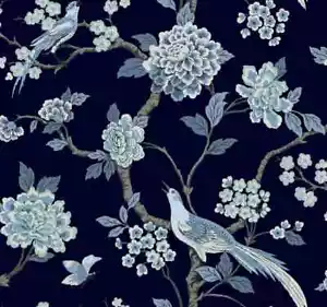 Wallcoverings GR5934 Fanciful Wallpaper Navy Flowers/Birds ~ LOT OF 3 - Picture 1 of 6