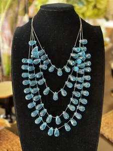 VTG Teal Teardrop LUCITE 4 STRAND NECKLACE 25” Boho Beach Vacation - Picture 1 of 8