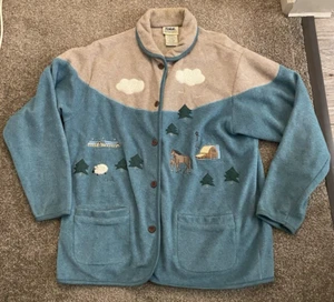 Vintage Northern Reflections Women’s Size XL Fleece Button Front Sheep & Horses - Picture 1 of 5