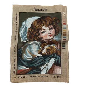 Gobelin Printed Needlepoint Canvas Old Master Girl with Dog 30x40 CM - Picture 1 of 10