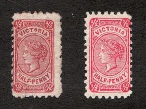 1874 Victoria, Australia Sc# 130 & 130b, Half-Penny, Pink & Lilac Rose. MH Cv$80 - Picture 1 of 1
