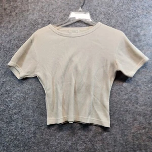 Express Tricot Womens Beige Short Sleeve Waffle Knit Pullover Crop Top Size M - Picture 1 of 7