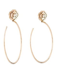 Chanel 18k Rose Gold Diamond Extrait De Camélia Hoop Earrings - Picture 1 of 4
