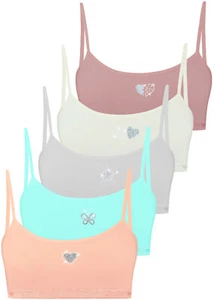5 Mädchen Bustier Baumwolle Strass & Glitzer Sport BH Kinder Unterwäsche - Picture 1 of 45