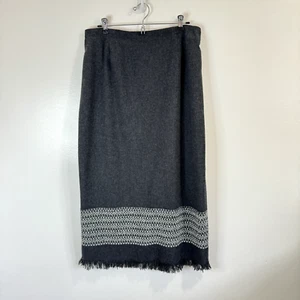 Vtg Dressbarn Midi Skirt Wool Size 14W Gray Blanket Fringe Native Southwestern - Picture 1 of 10