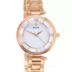 BULOVA Womens Thin Profile Dress Watch, MOP Dial, Rose Gold Stainless Steel Band - Picture 1 of 9