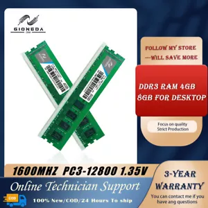 8GBx2 DDR3L RAM 1600MHZ PC3-12800 16GB 1.35V UDIMM Desktop Memory Module 240PIN - Picture 1 of 13