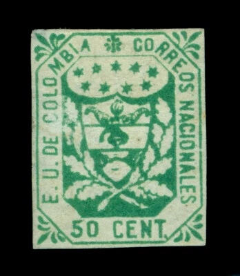 COLOMBIA 1864  Coat of Arms  50c  green Scott # 33  mint MH  - Image 1 of 2