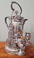MERIDEN BRITANNIA SILVER-PLATED COLD WATER SERVING PITCHER WITH GOBLETS