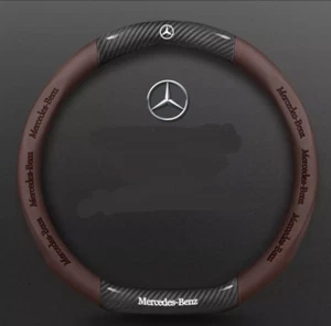 15" PU Leather+Carbon fiber Steering Wheel Cover For Mercedes Benz A B C-Class - Picture 1 of 12